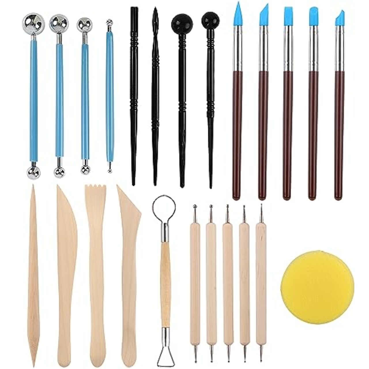 RUBFAC, 24pcs Polymer Clay Tools, Modeling, Sculpting Dotting Tools Set Pottery  Tools with Air Dry Ball Stylus, Rock Painting Kit for Sculpture Pottery